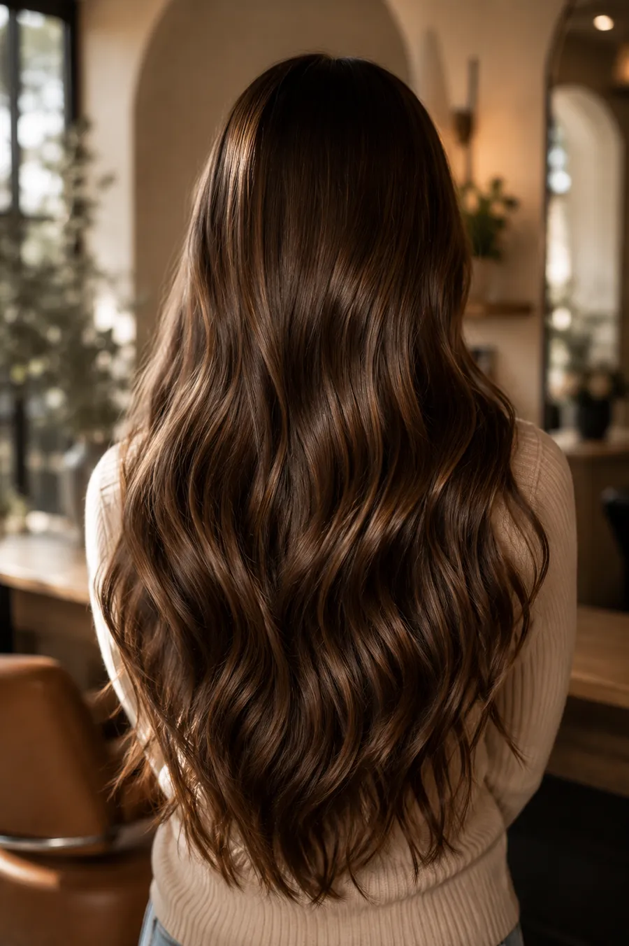 Long brunette waves, glass-like shine
